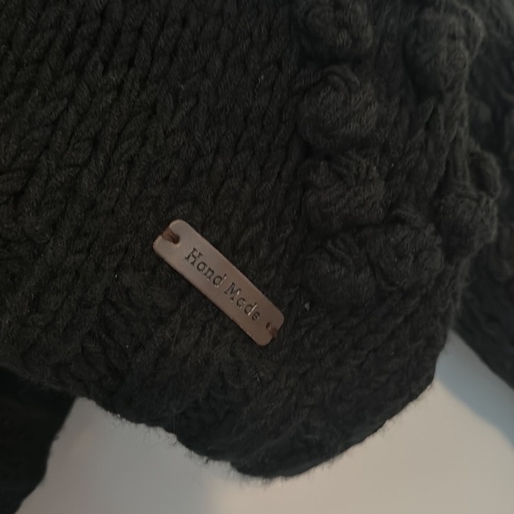 HAND MADE Black Chunky Knit HEART pullover sweater women size 1XL - Picture 4 of 7
